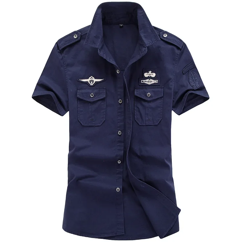 Men Tooling Military Stytle Multi Pockets Shirts New Summer Short Sleeve Shirts High Quality Men Cotton Casual Shirts Size 4XL