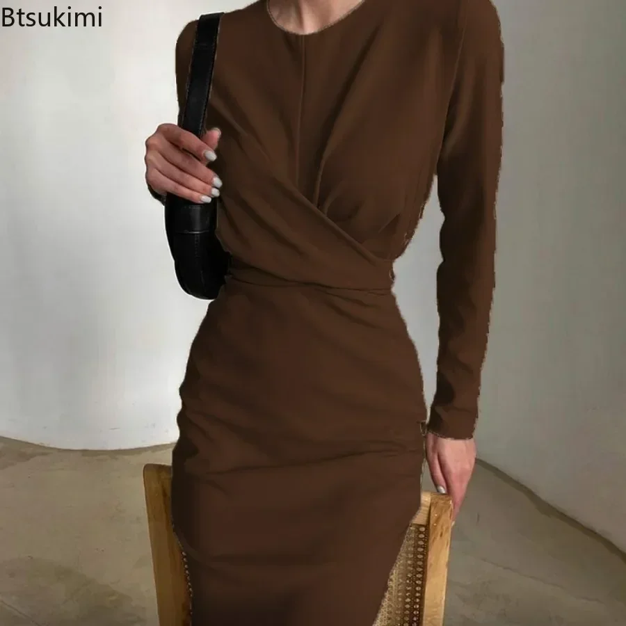 2025 Sandro Rivers Temperament Long sleeved Dresses For Women Spring Autumn French Retro Waist Slim Fit Slim Wrap Hip Long Dress