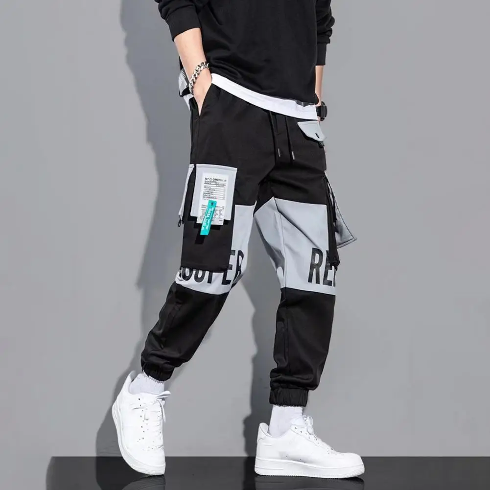 Herren lässige Cargo hose elastische Taille lose Multi-Pocket Letter Print Sport Streetwear Hip Hop Hose