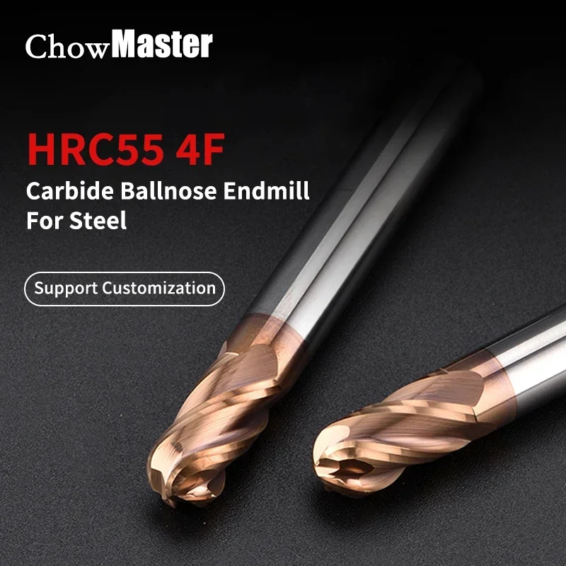 Tungsten Steel Milling Cutter Ball Cutter HRC55 Four Flute Balling Cutter CNC Carbide End Mill 4 Flute R2 Straight Shank Endmill