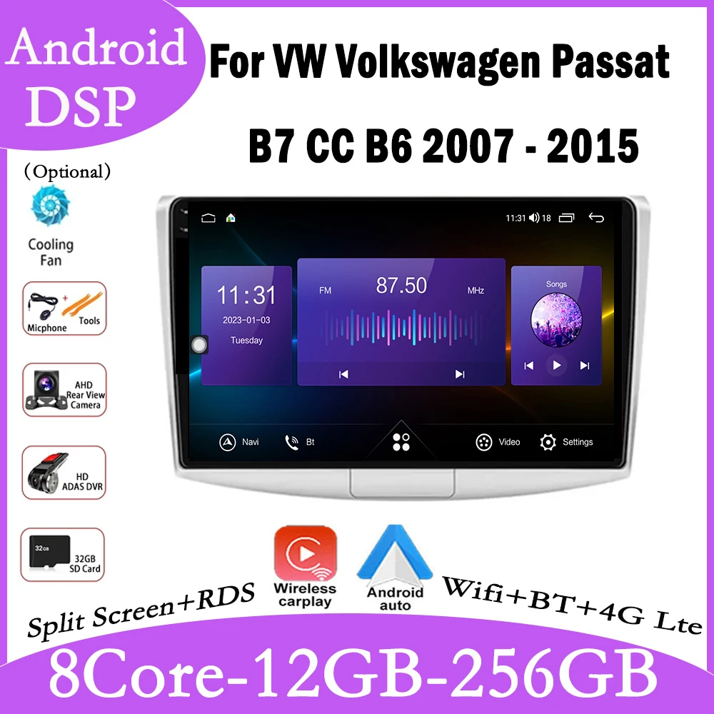 

Android 14 For VW Volkswagen Passat B7 CC B6 2007 - 2015 Car Radio Multimedia Video Player GPS Carplay QLED Screen Auto Stereo