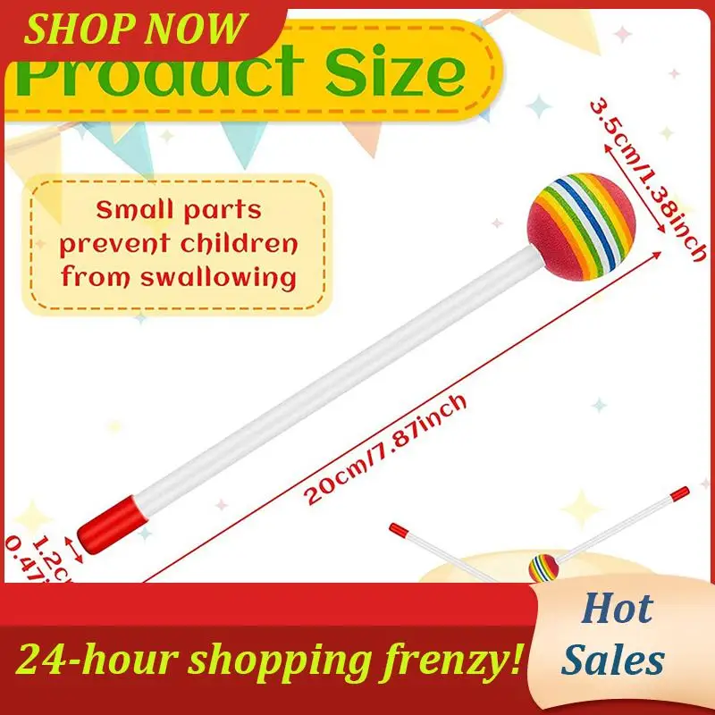 

AB31-70 Pcs Lollipop Drum Mallet Sticks Round Rainbow Hammer Percussion Sticks Plastic Drumsticks For Kids Child Mallet