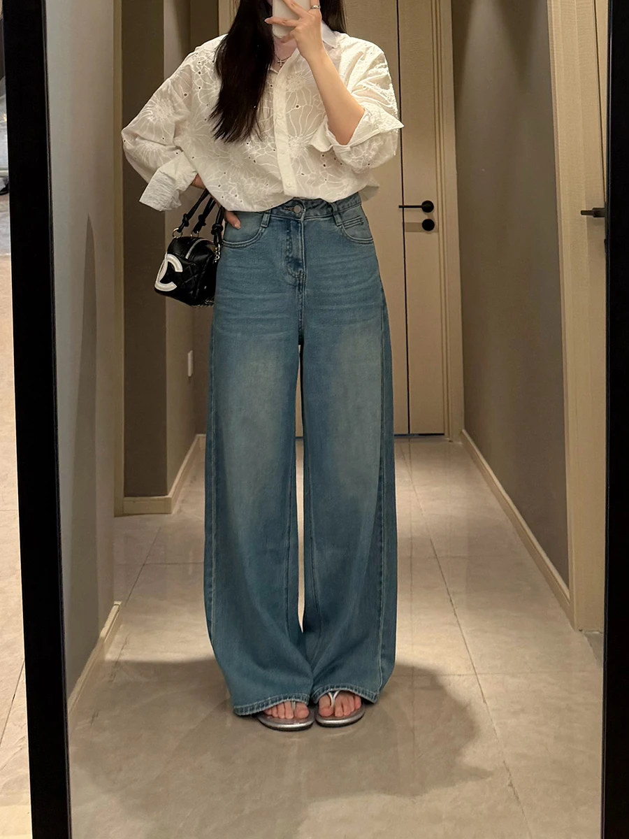 

LYHOOC Women's Straight Leg High Waist Jeans Spring Summer Slimming Trousers Comfortable Cotton Pants for Commuting