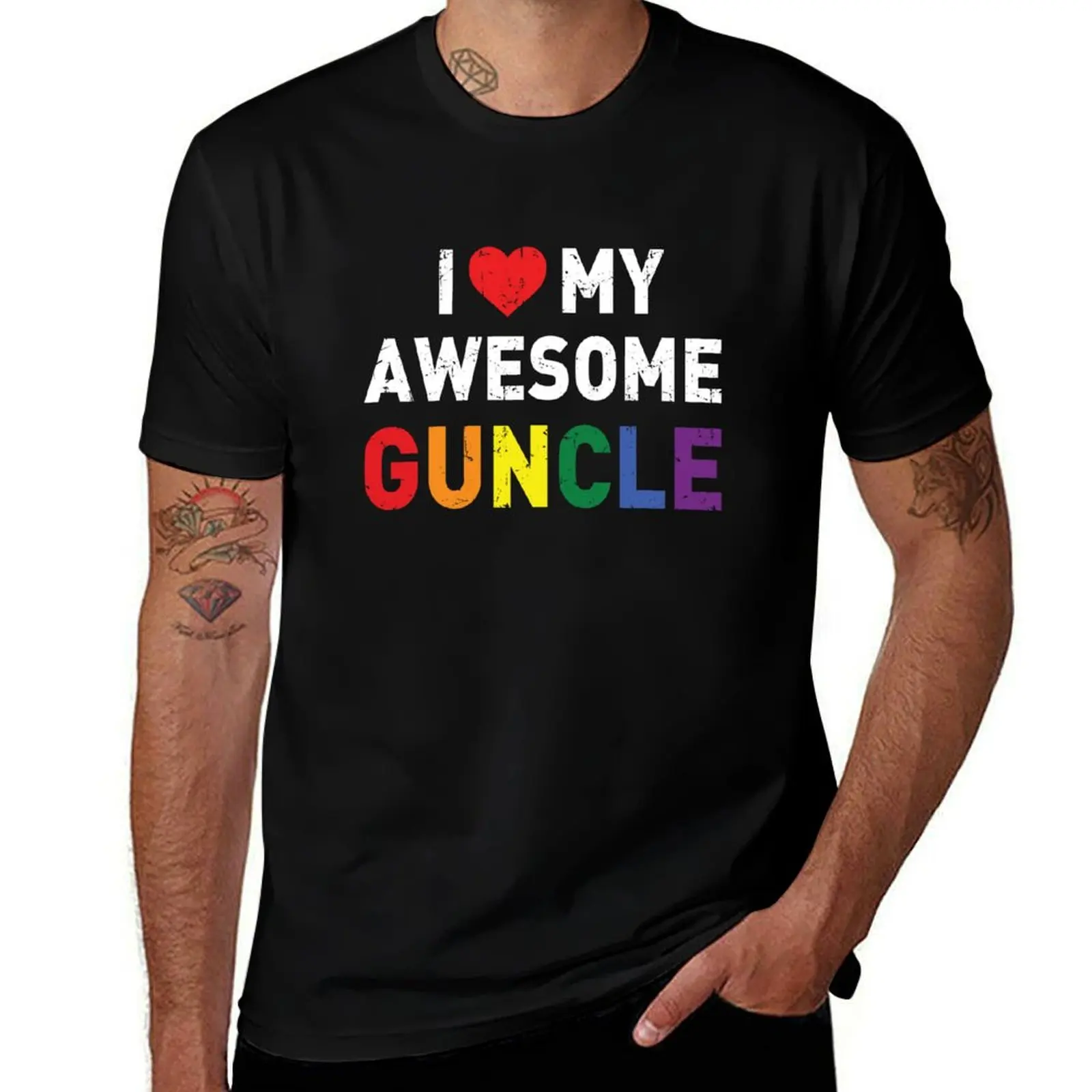 

I Love My Awesome Guncle I Heart Love My Gay Uncle Gift T-Shirt t shirts for man cotton funny anime t shirts for man T-Shirt