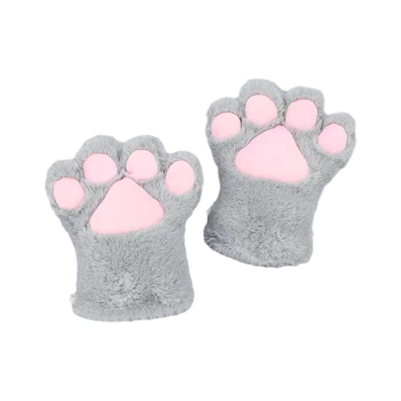 Luvas cosplay de halloween em forma de pata de gatinho com meio dedo luvas fofas para carnaval ao ar livre luvas de pelúcia para