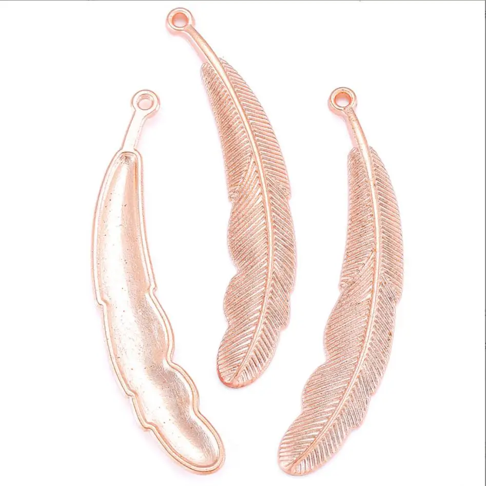 100pcs Charms Double Sided Feather 55*13mm Antique Bronze Silver Color Pendants Making DIY Handmade Tibetan Bronze Jewelry F0365