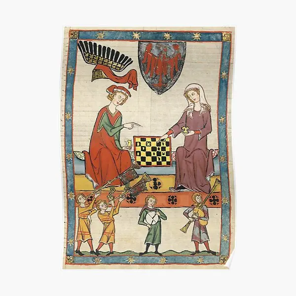 Chess 14Th Century Codex Manesse  Poster Home Funny Print Decoration Painting Picture Vintage Room Decor Modern Wall No Frame