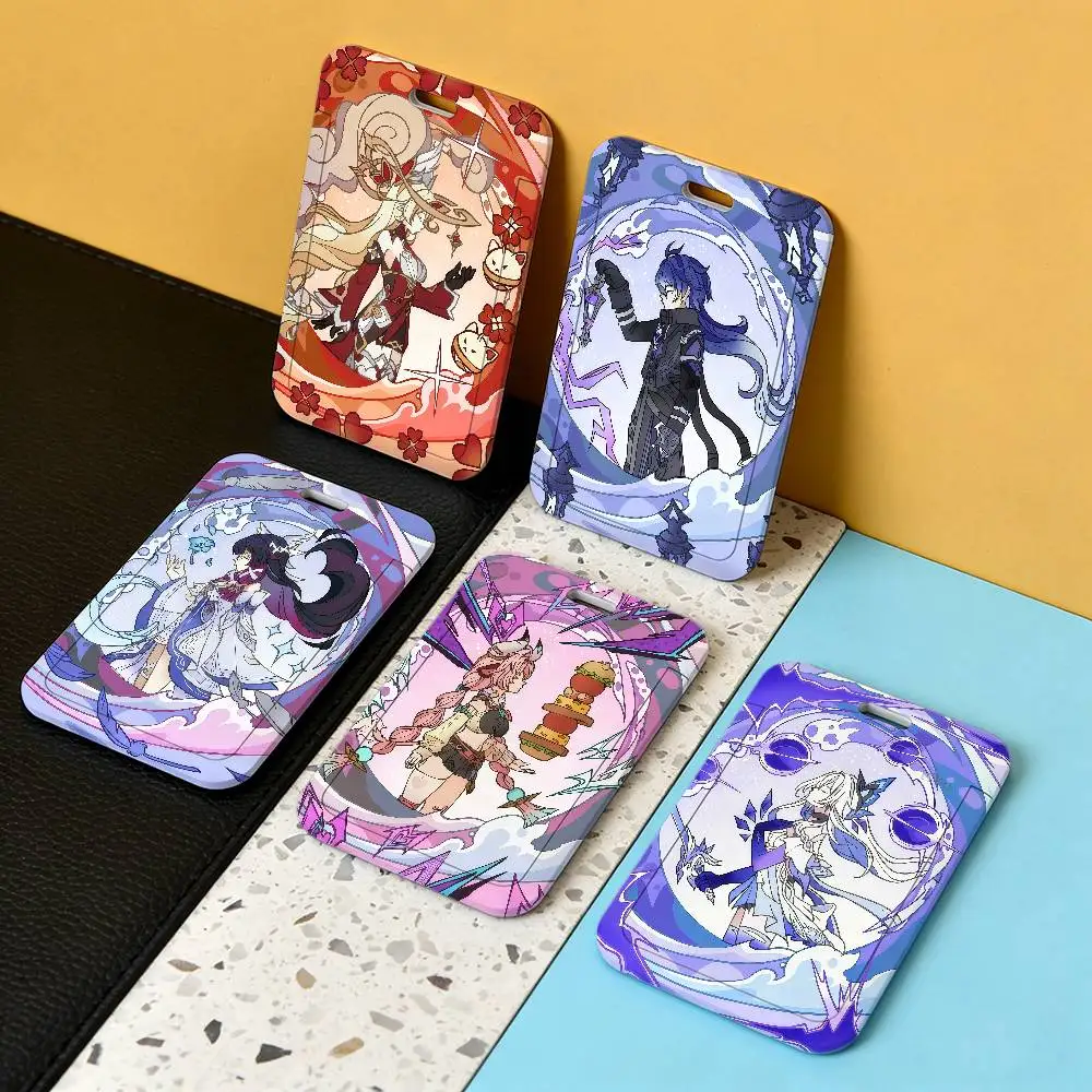 Genshin Impact Skirk Flins Lanyard Work ID Bag Bus Student Photo Card Holder Badge Employee Plastic Slide Cover