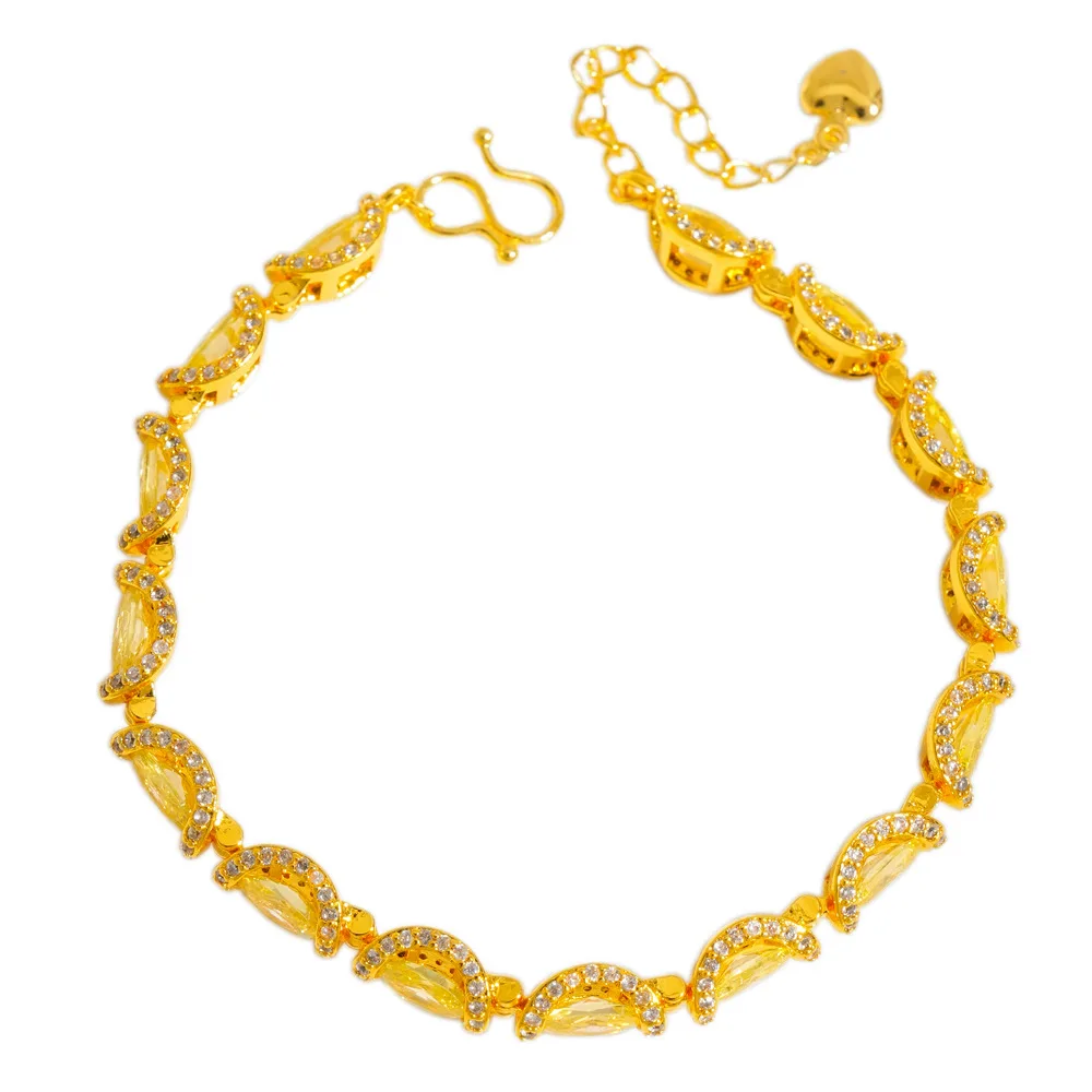 Gold Store 9999 Pulsera de encaje de diamante amarillo de azúcar de roca Retro francés de oro real de 24 quilates, pulsera ligera de lujo en forma de huevo para mujer