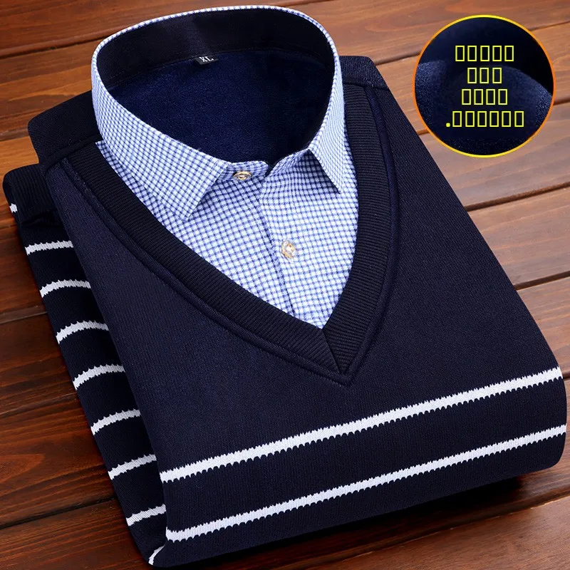 

Thiened Fce Warmth Long Sve Knitted irt Casual Youth Men's Winter Faion Ci Commute Straight Fit Overhead irt