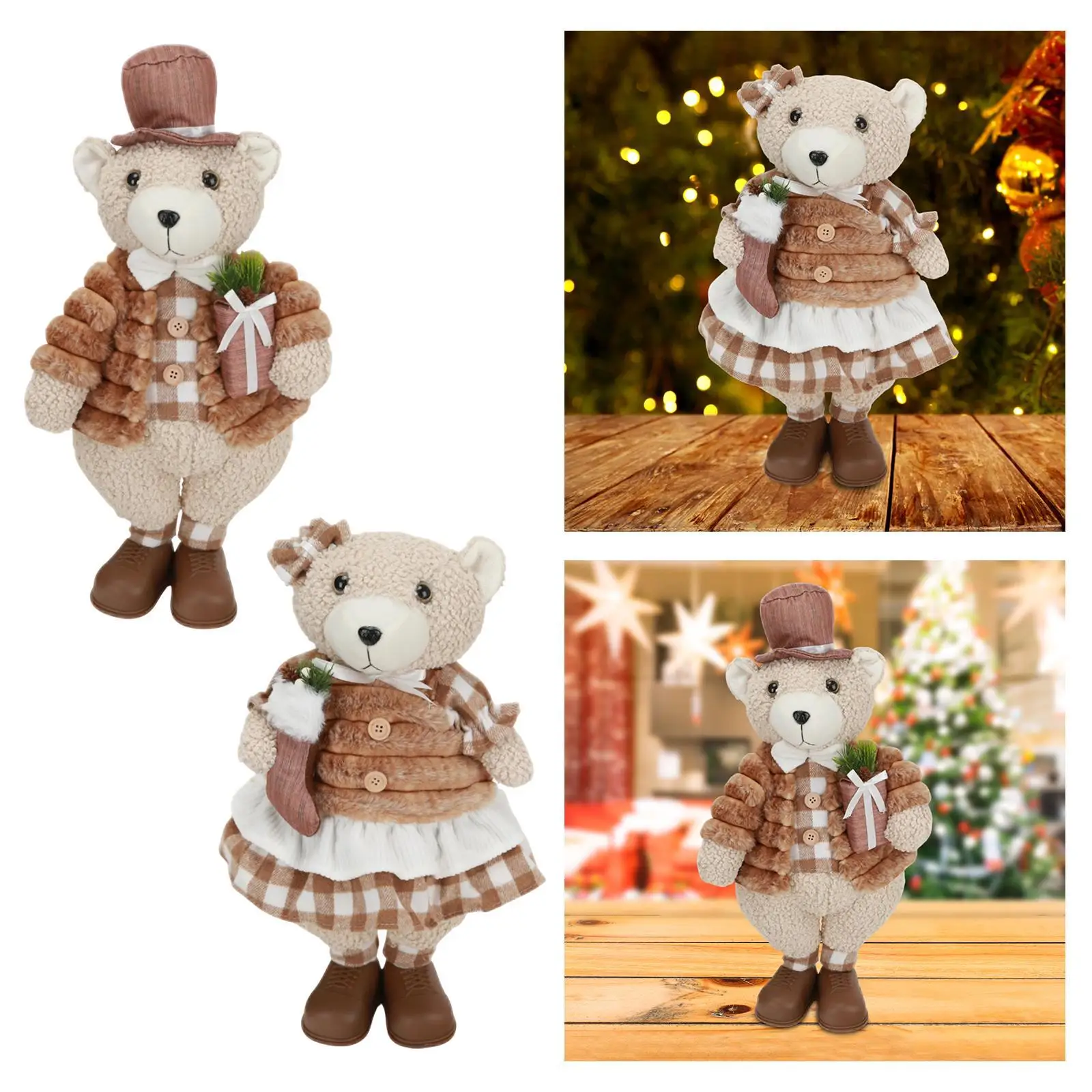 Standing Bear Figurine Bear Christmas Doll Christmas Gift Lovely Standing Christmas Ornament for New Year Party Window Office