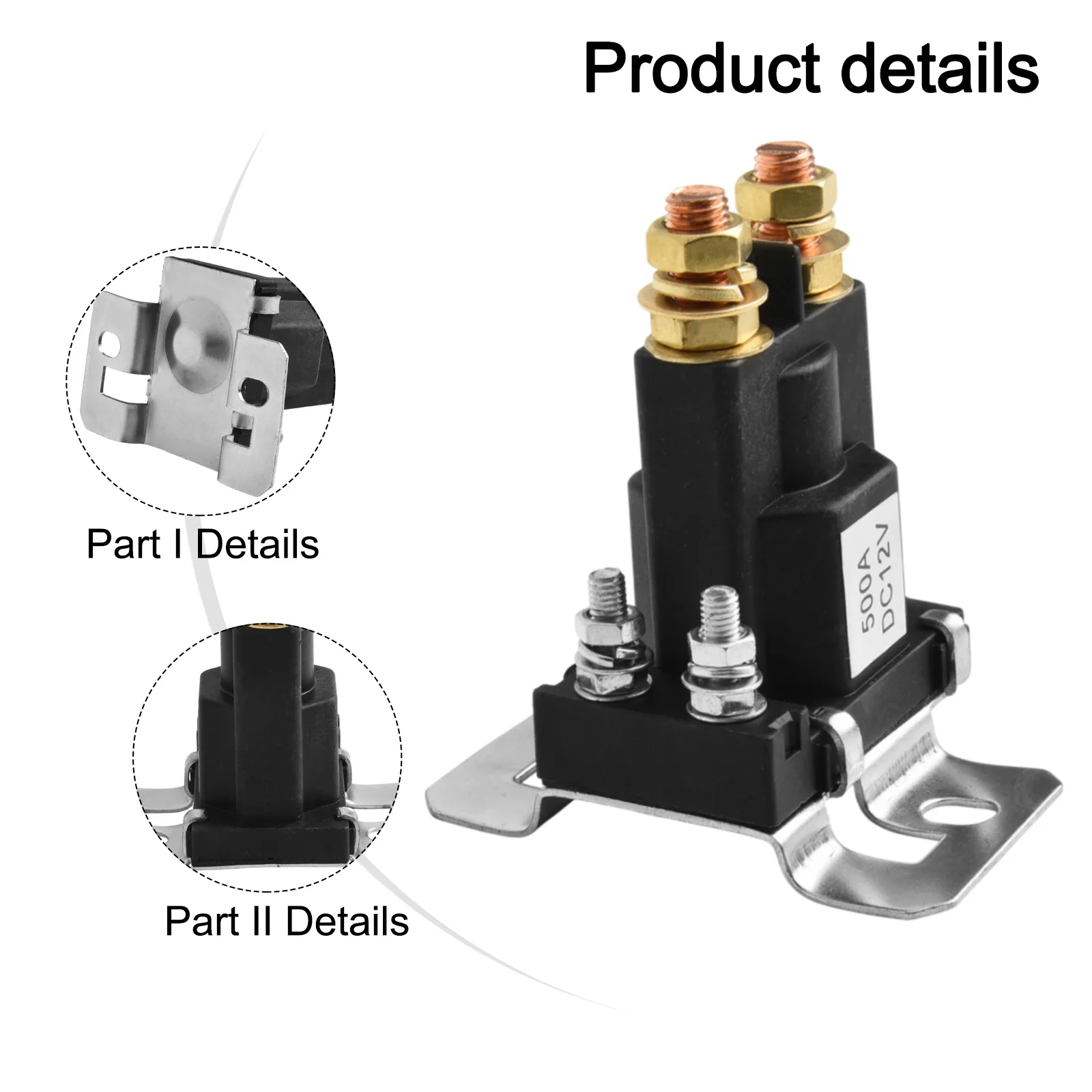 High Current Capacity For Automotive Systems 500A DC 12V Relay Black Phenolic Plastic Control System Compatible