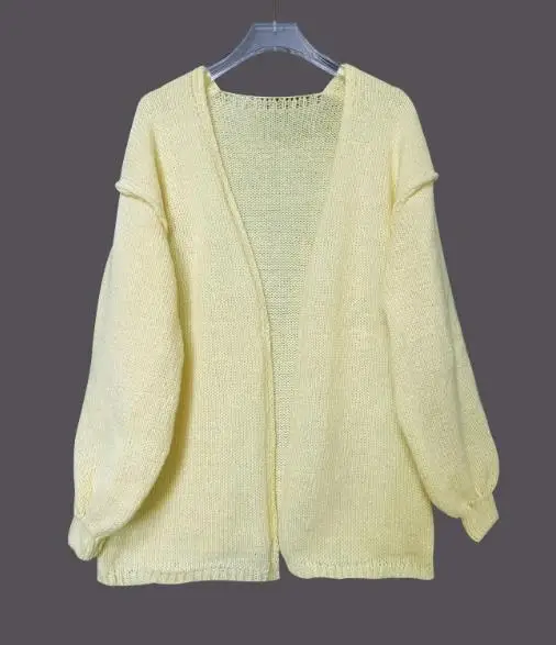 

Женский вязаный кардиган с рукавами-фонариками, ленивый стиль, свитер с текстурой коры, осень-зима, новые поступления