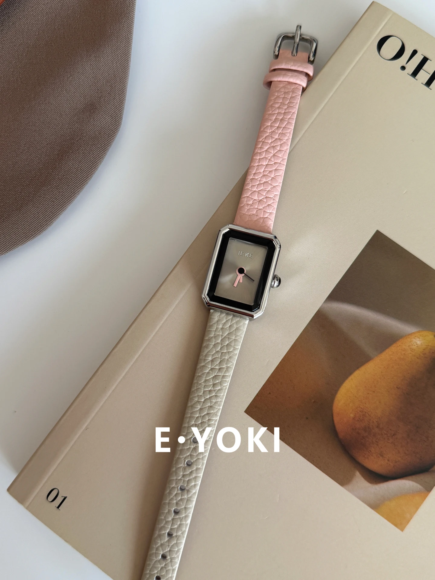 New women's watchbrown beige two tone leather small square watch female watch female casual versatile quartz women's accessories