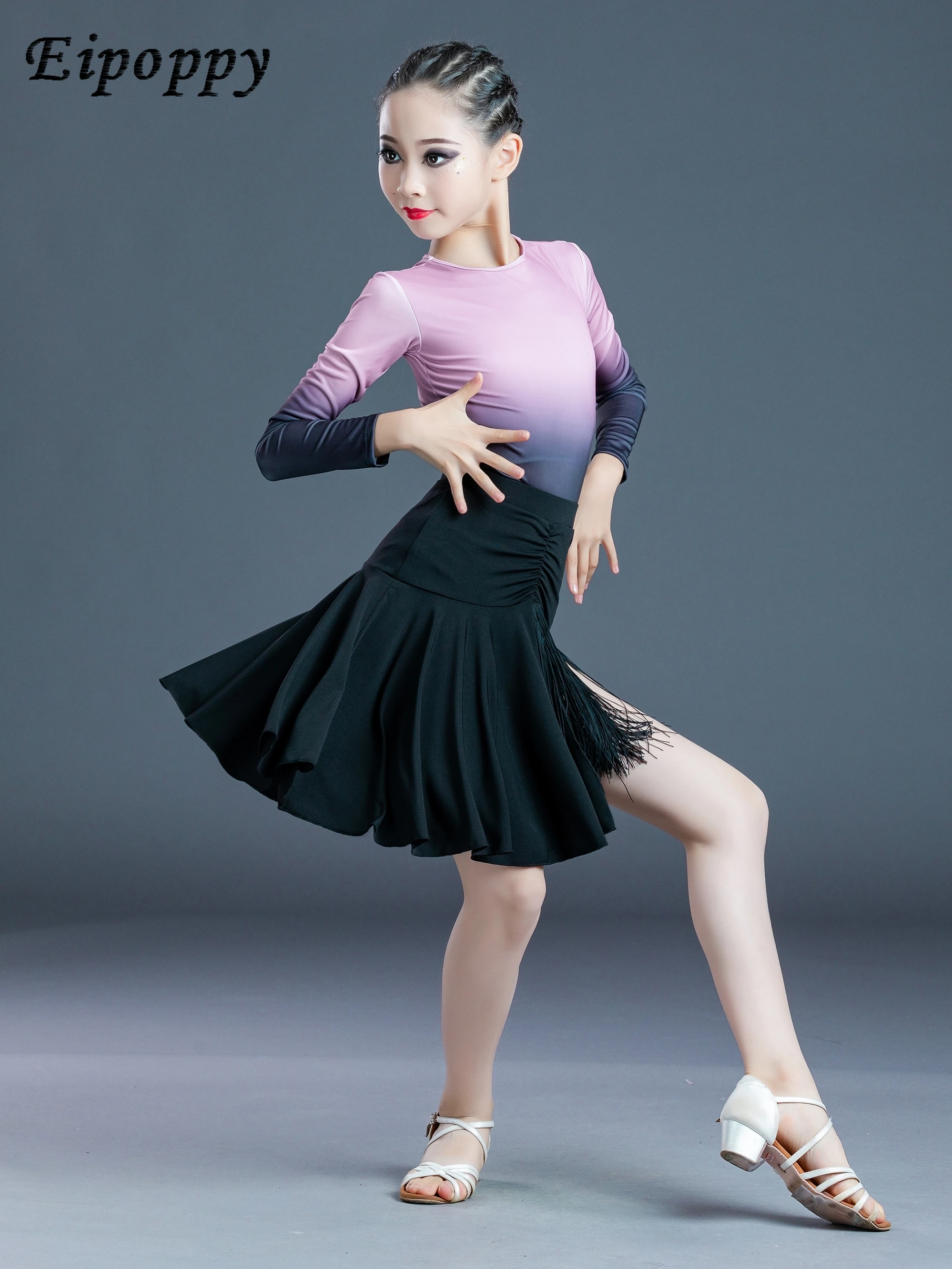 

Children's Latin Dance Girls' Autumn and Winter Long-Sleeved Practice Clothes Suit Skirt