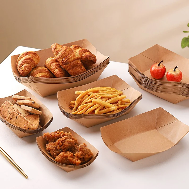 100Pcs/lot Take Out Containers Kraft Lunch Meal Food Boxes Disposable Storage to Go Packaging Grease Resistant for Restaurant