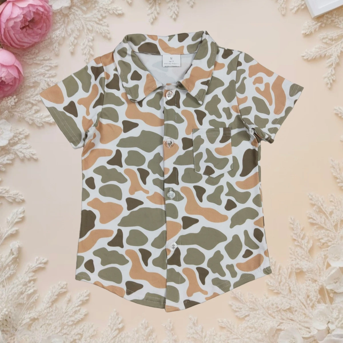 

Hot Sale Baby Boy Shirt Toddler Kids Western Green Camo Short Sleeve Button Down Pocket Top Infant Summer Clothes Casual Wear