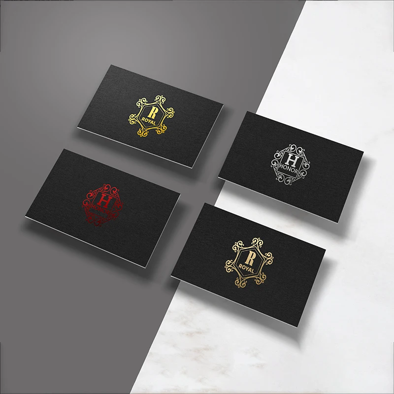 600g Deplex White Black Paper Thick Business Cards Custom Printing Logo Brand Message with Gold Silver Holographic Foil Stamp