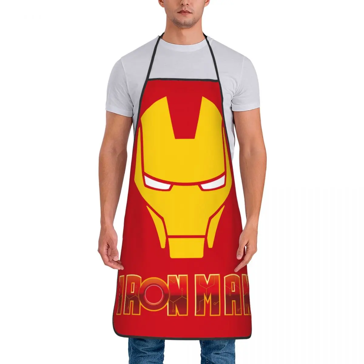 Funny Red Mask Apron Men Women Unisex Kitchen Chef Marvel Iron Man Tablier Cuisine for Cooking Baking Gardening