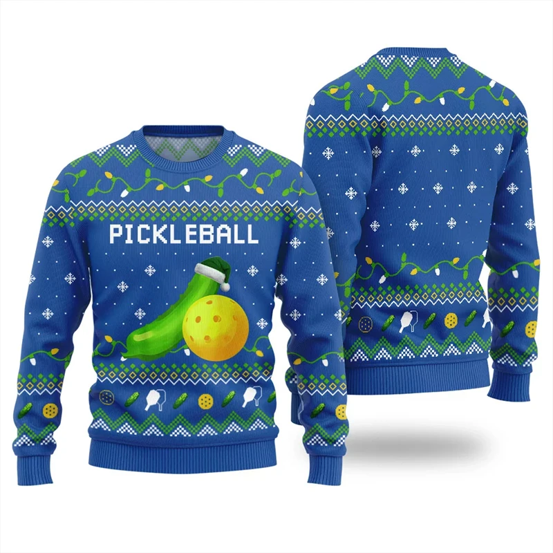 Funny Pickleball Ugly Christmas Sweater For Men Fashion Holiday Xmas Gift 3D Printed Sweatshirt Casual Oversized Pullovers Tops