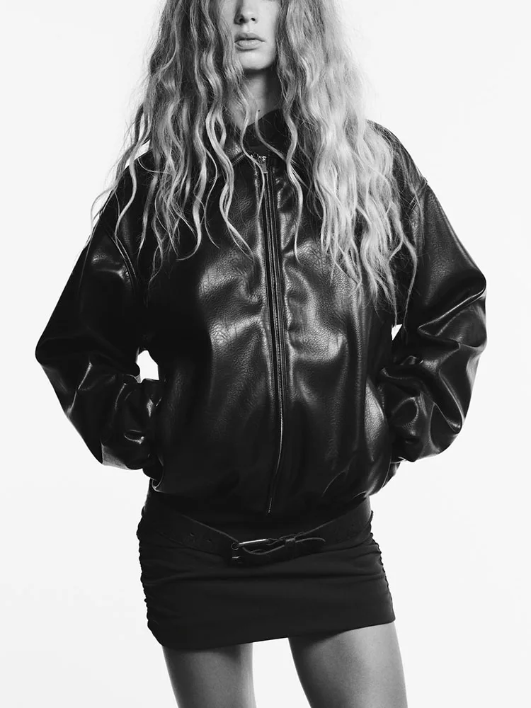 High-End ZA2025 Women's Autumn New Leather Pilot Jaet Outerwear Ele Faionable Ladies' Clothing Ethnic Stage Costume