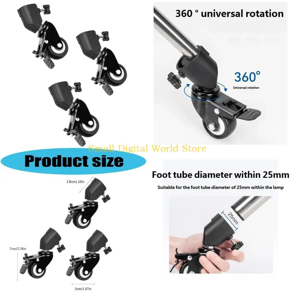 

77UB Tripod Caster Wheel 360 Degree Rotation Mobile Base with Locking Brake for Camera Tripod Light Stand Studio Use