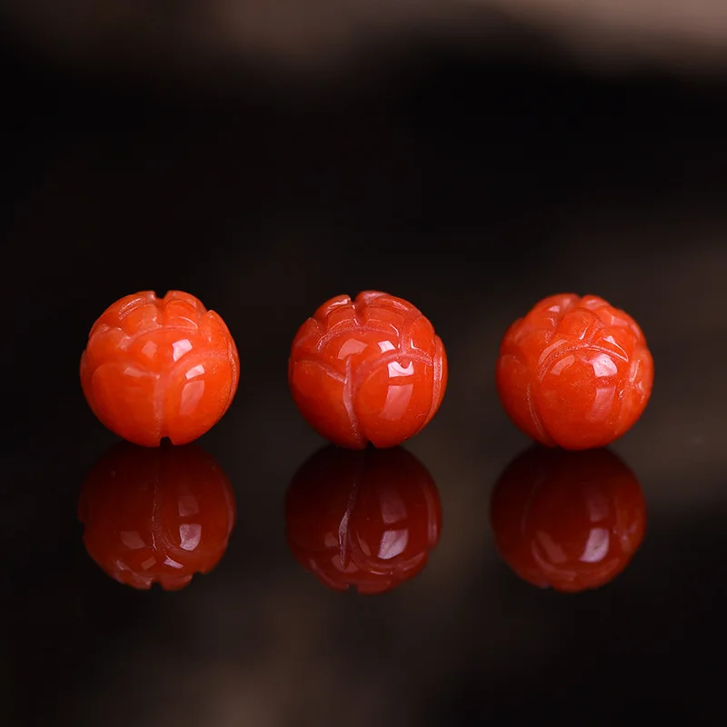 

10 шт., натуральный изумрудный красный нефрит, роза лотоса, 8-12 мм, браслет из бусин, регулируемый браслет, ювелирные аксессуары, ручная резьба, счастливые женщины