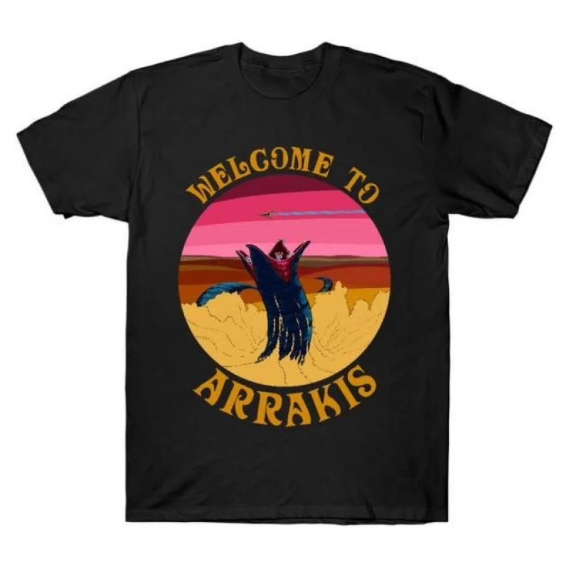 

Welcome to Arrakis Sandworm DUNE Sic fi fan Gift t shirt 100% cotton printed tee Short-sleeve Graphic clothes All size Tops