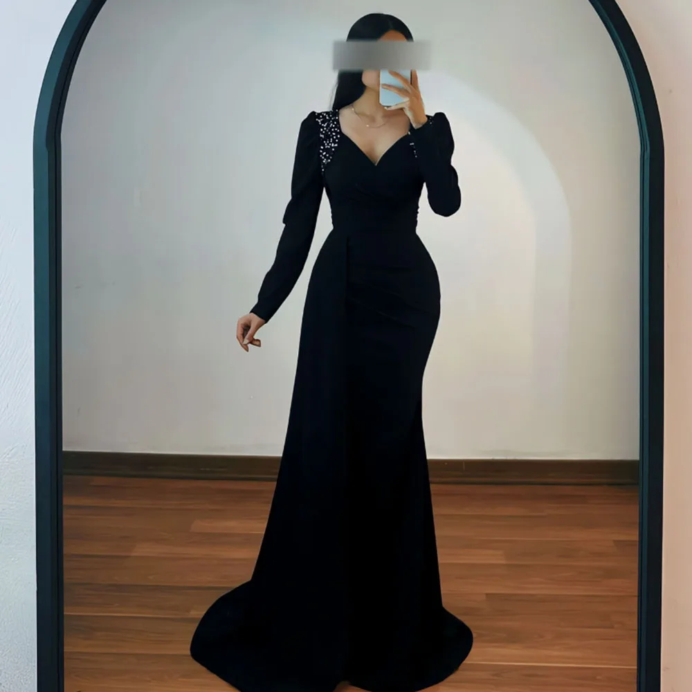 

Customized Customized Elegant Satin Draped Square Collar Women Evening Dresses Beading Pleat Sweep Train Mermaid Floor Length Pa
