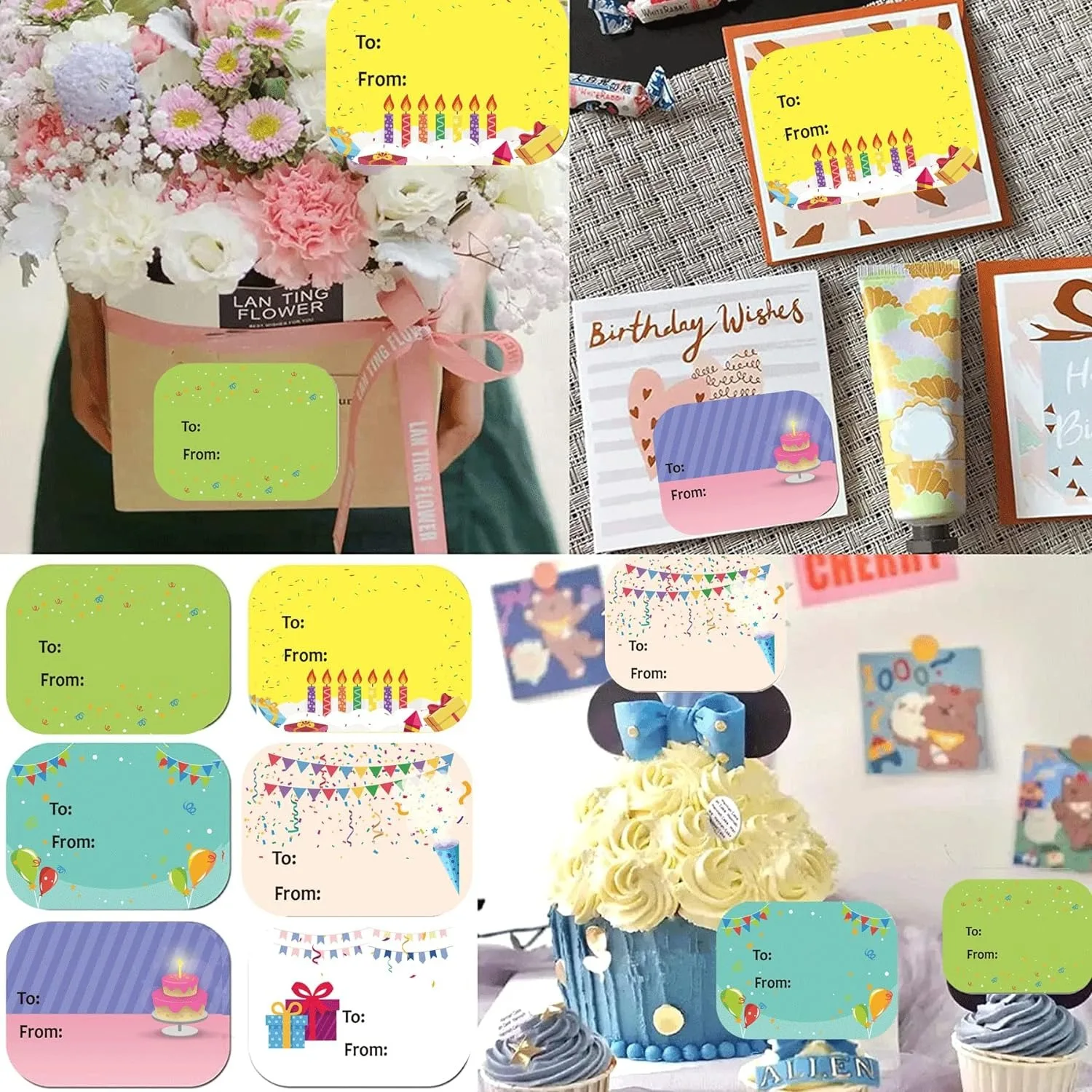 50-200 stuks Happy Birthday Cadeaukaartjes Naamplaatjes Stickers 1,5 x 2 inch - Rechthoek Kerst tot vanaf labels Briefpapierstickers