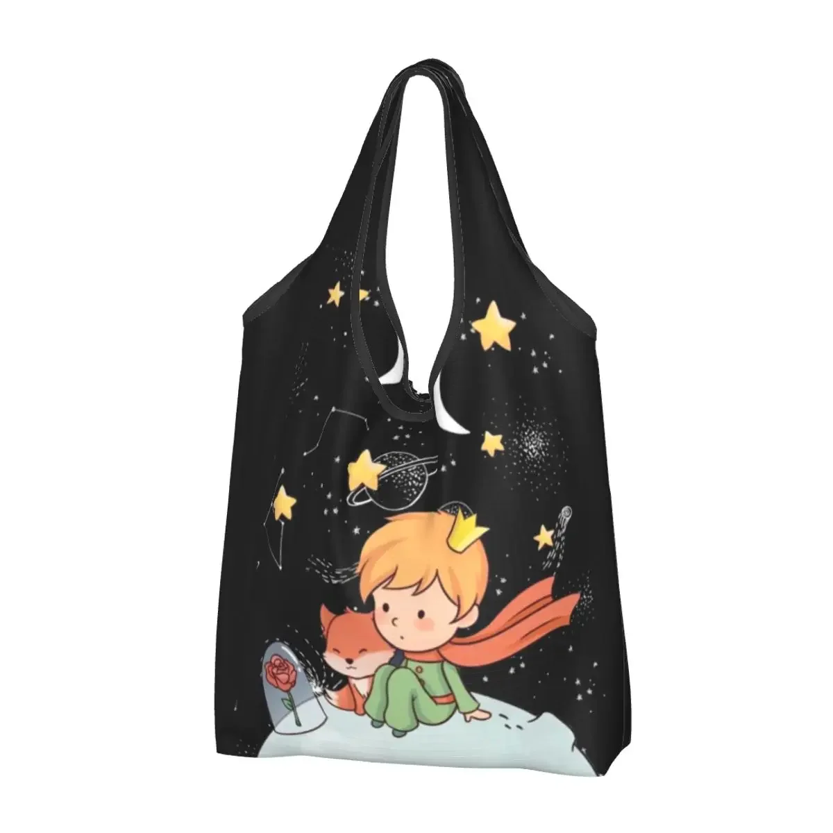 Reusable The Little Prince France Shopping Bags for Groceries Foldable Prince Fox Rose Stars Grocery Bags Large Tote Bags