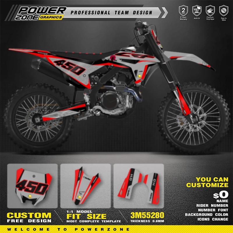 PowerZone Full Graphics Background Decals Stickers Kit For HONDA CRF450R 2021 2022 2023 CRF250R 2022 2023 2024 Motorcycle 23