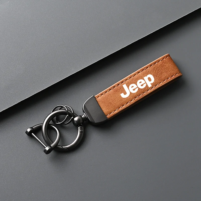 High-Grade Leather Car Keychain Pendant Key Ring Chain For Jeep Grand Cherokee Wrangler JK Gladiator Compass Auto Accessories