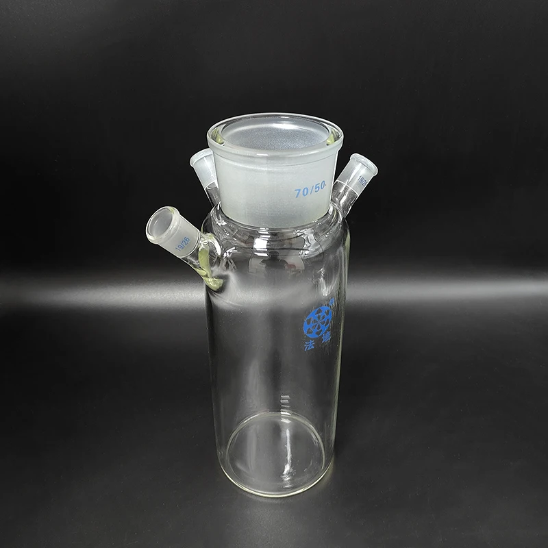 Borosilicate glass cold trap,Four necked bottle for photocatalytic reaction,Mid 70/50,Side 19/26,E.L.220mm,Cold hydrazine flask