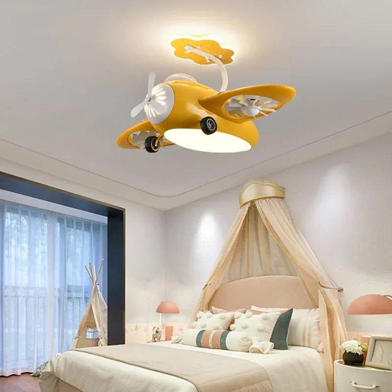 

New Variable Frequency Nordic 110V Children's Room Electric Ceiling Fan Light Bedroom Boys' Room Aircraft Ceiling Lamp Fan