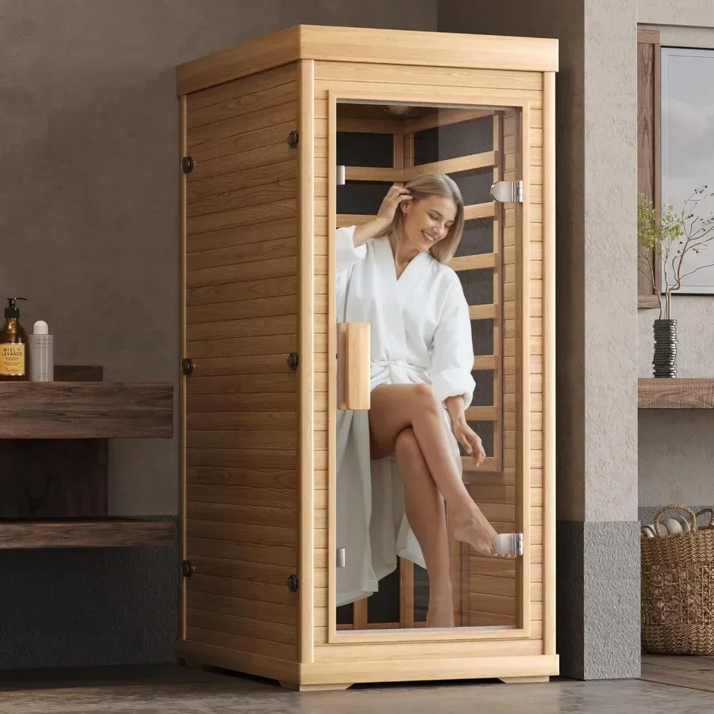 Infrared Home Sauna Room Hemlock Wooden Indoor Dry Sauna,Time Temp Pre-Set Low EMF  Heaters Panels 10 Minutes Pre-Warm up