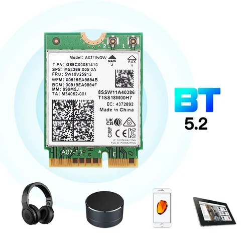 Imagen 2 del producto WiFi 6E AX211NGW Tri Band 2,4G/5G/6Ghz adaptador de tarjeta Wifi de red inalámbrica para BT 5,2 AX211 M.2 KeyE CNVio2 Win10