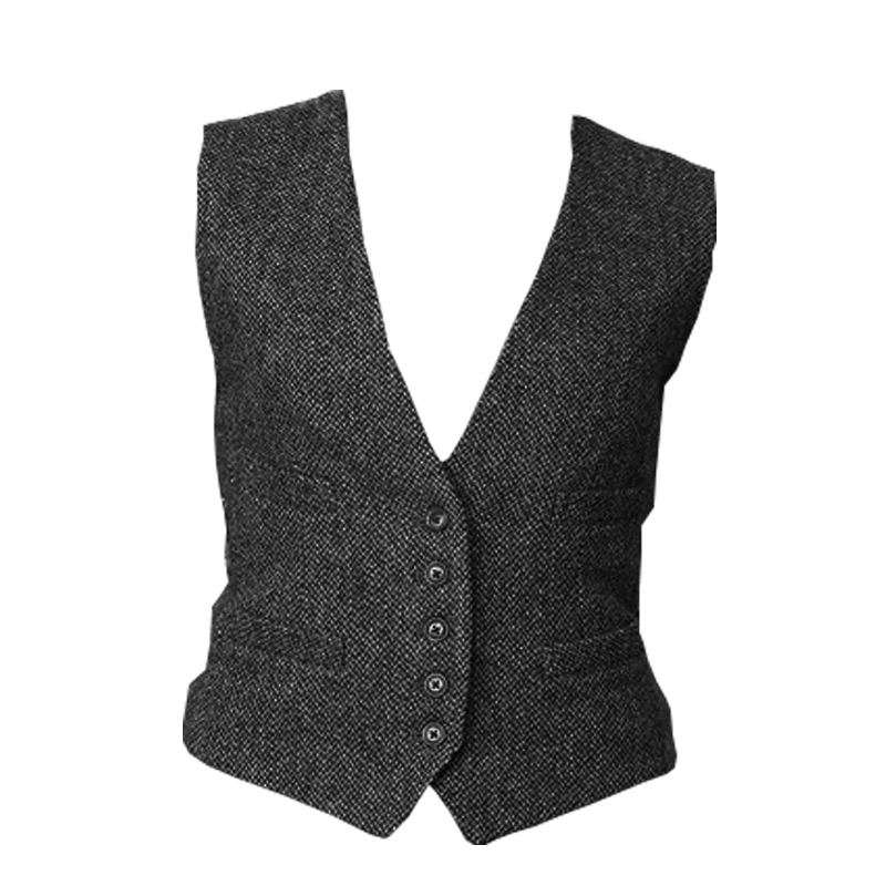 Women\'s Suit Vest Brown Wedding Herringbone Tweed V Neck Elegant OL Waistcoat Single Breasted 4 Pocket жилетка женская 2022