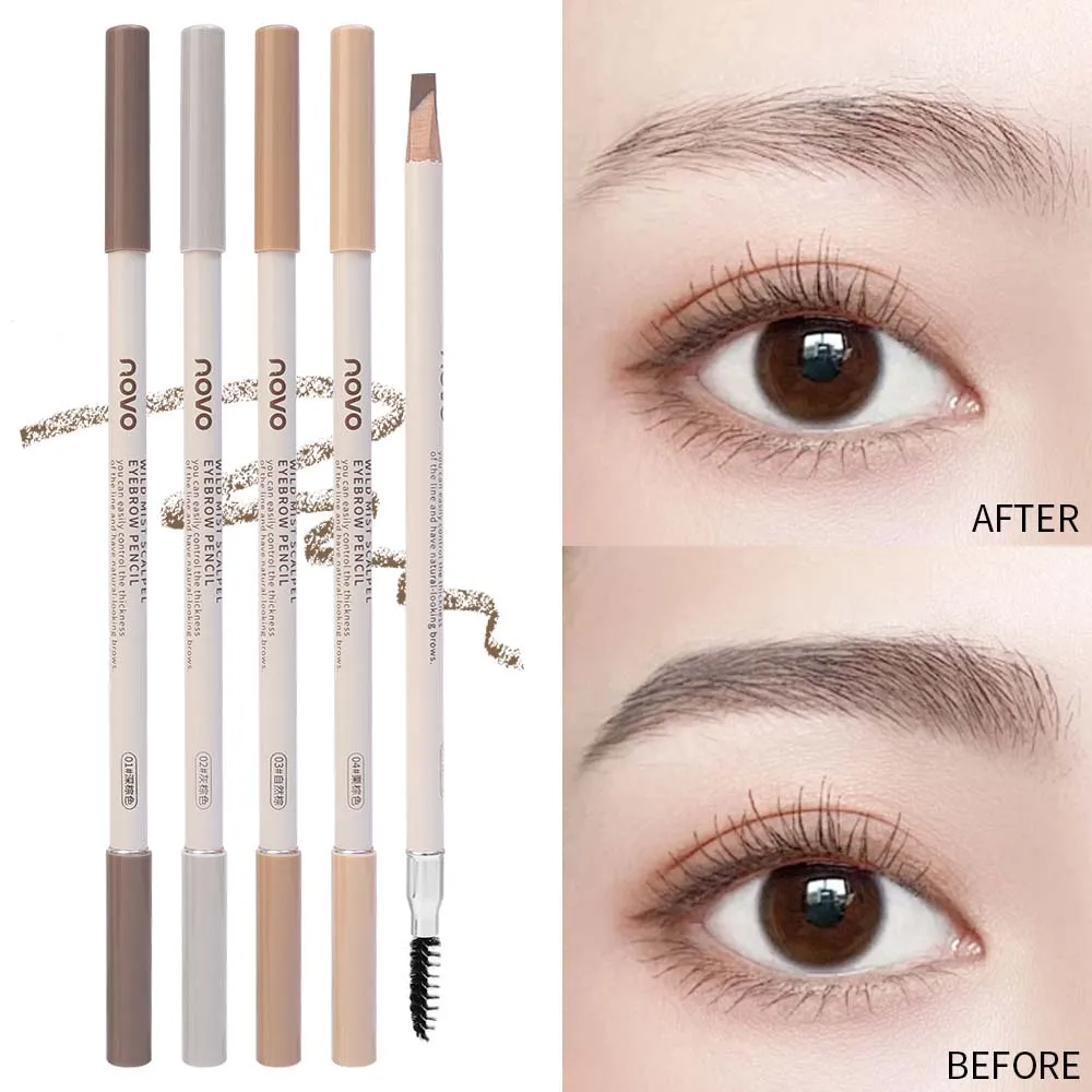 Wild Misty Eyebrow Pencil 2IN1 Waterproof Chopping Knife Eye Brow with Brush Pen Long Lasting Brow Pen Enhancers Cosmetic Tool