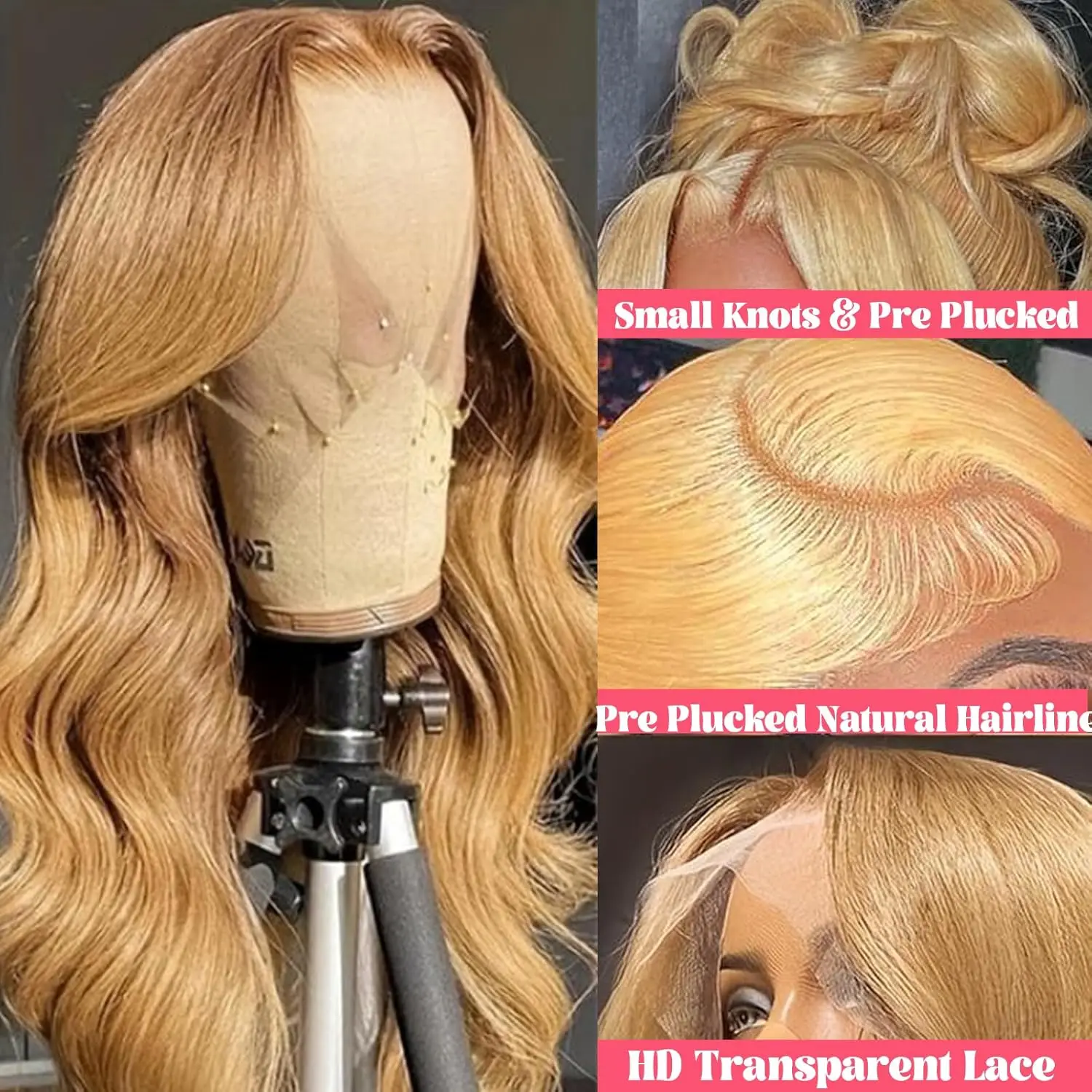 วิกผมสีบลอนด์น้ำผึ้ง 13x4 27 นิ้ว ผมแท้ วิกผมหน้าผากลูกไม้ HD 13x6 ความหนาแน่น 180 วิกผมลูกไม้หน้าผากแบบ Body Wave สีบลอนด์น้ำผึ้ง ผมแท้