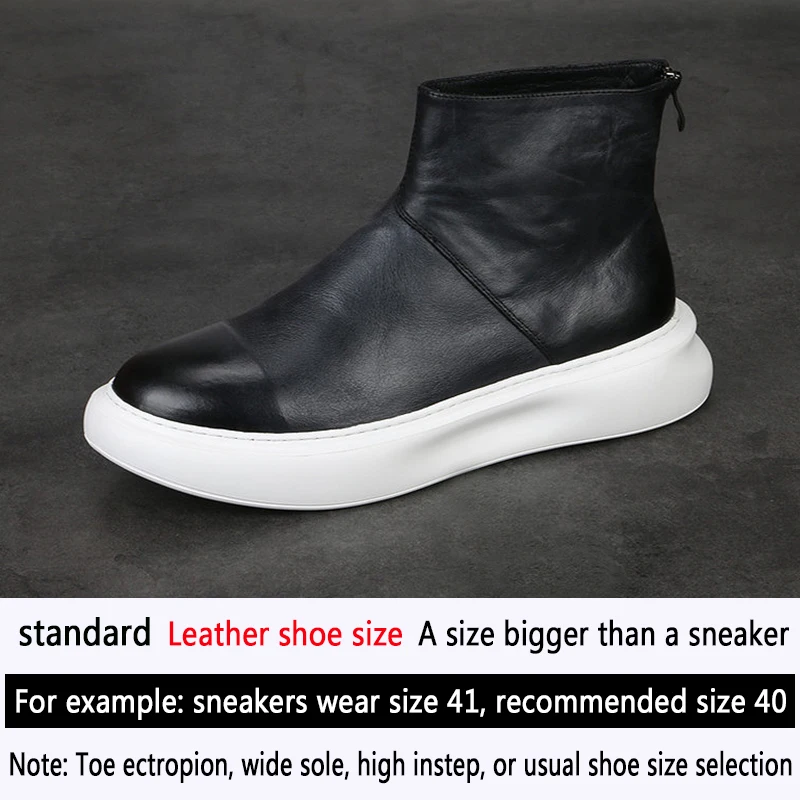 High top motorcycle leather boots leather men\'s casual trend zipper board shoes everything with simple platform shoes