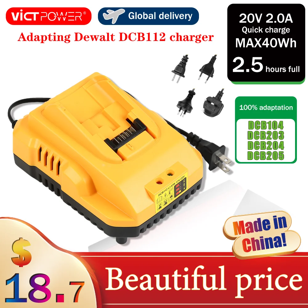 

DCB102 DCB112 Li-ion Battery Double Charging Dual USB Ports Charger For DeWalt 12V 14.4V 18V 20V 6A 3A DCB101 DCB200 DCB201