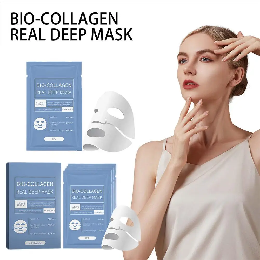 8Pcs For Bio Collagen Real Deep Mask Shrink Pores Deep Hydrating Overnight Face Mask Moisturizing Refreshing Brightening Face