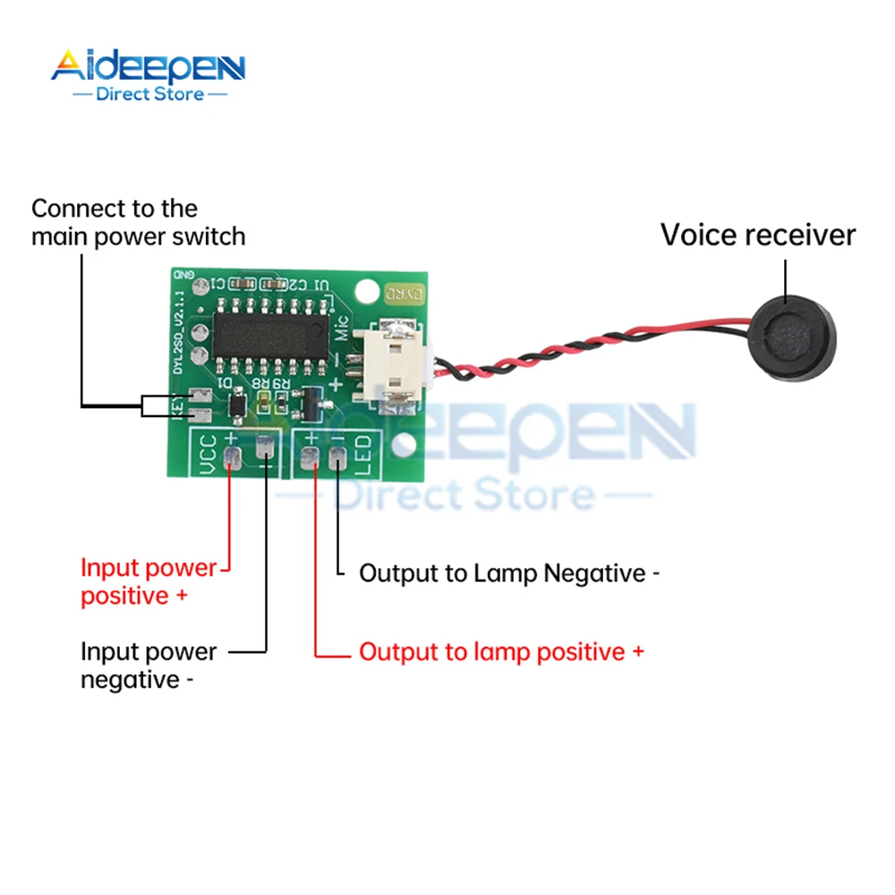 English Password Voice Controlled Night Light Switch Circuit Board DC 3.7-5V Bedside Lamp Monochrome LED Light Circuit Board