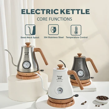 220V/ 110V 1L electric kettle, 304 stainless steel, gooseneck spout, coffee maker, fine teapot with thermometer