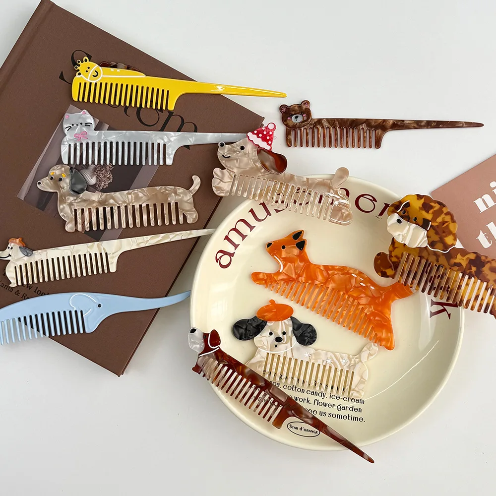 

Cute Acetate Hair Comb Cartoon Animal Dog Comb Anti-static Massage Hairbrush Puppy Kitty Hair Tail Comb Hairstyle Tool Hair Care