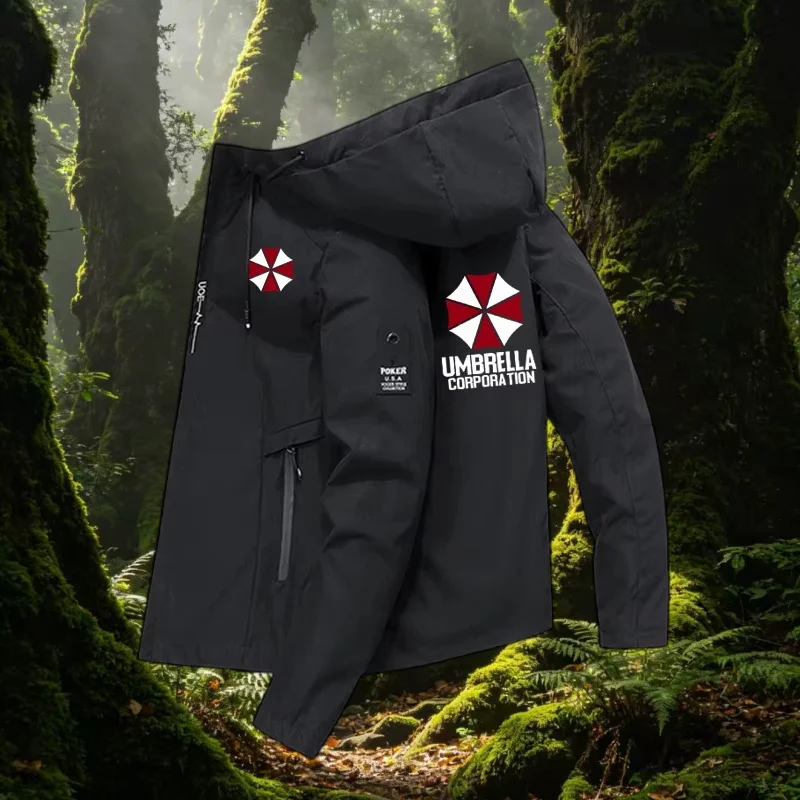 2026 Autumn New Fashion Brand Exquisite Printed Hooded Pocket Jacket for Men's Daily Lightweight Hiking Adventure Windproof Coat