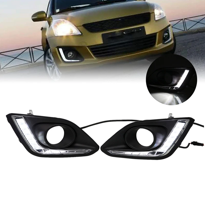 

2pcs Car LED DRL Car Daytime Running Light Headlights Turn Signal Fog Lamp for Suzuki Swift 2014-2016 Auto Lighting Accessories