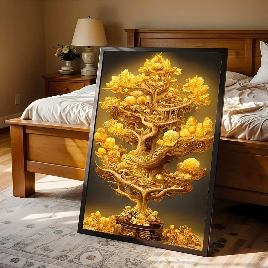 Money Tree Canvas Print Wall Art Golden Fortune Tree Painting, Unframed Canvas Decor Living Room Bedroom Home Art - view 3