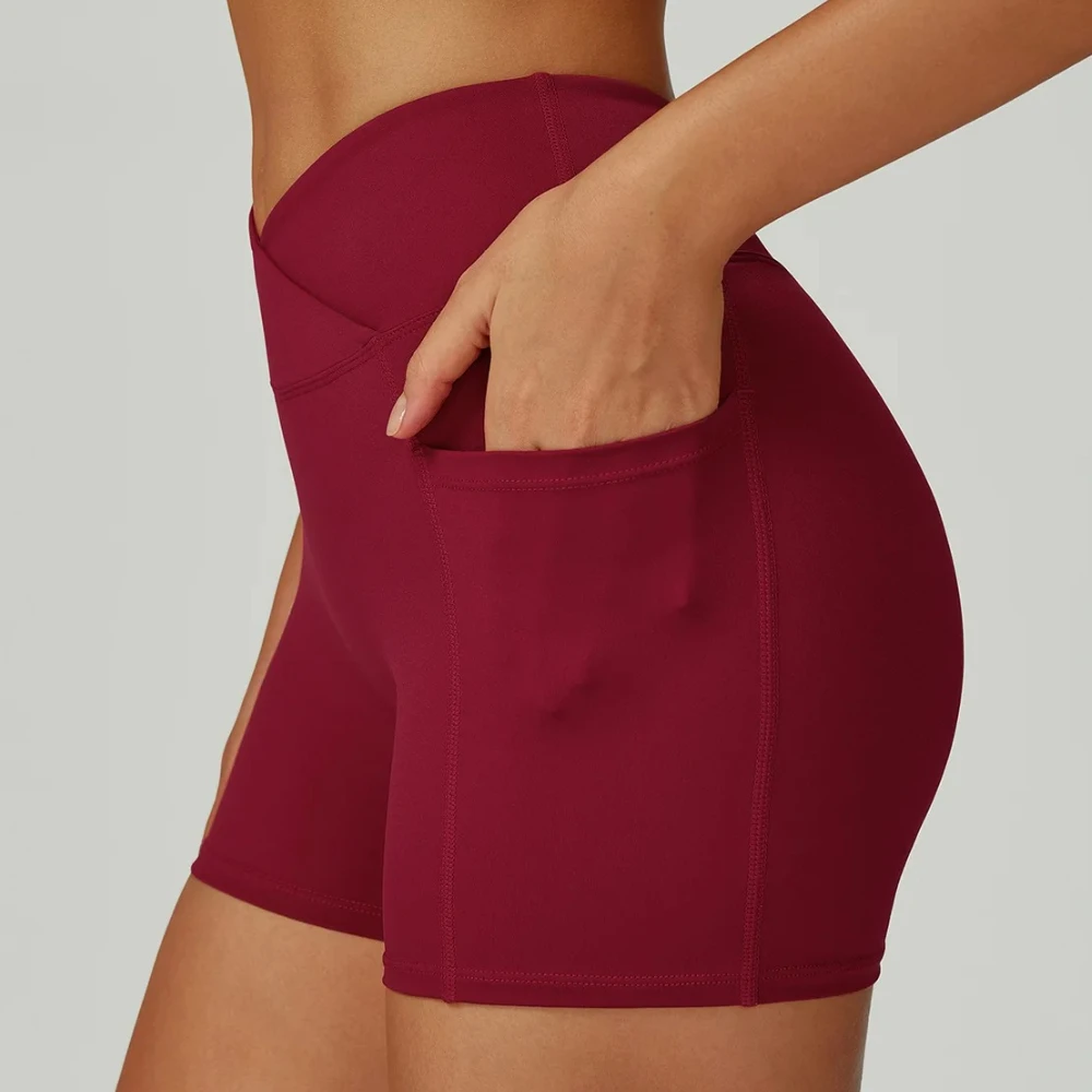 Cross Waist Butt Lifting Yoga Shorts High Waist Hip Push Up Running Short Pants Quick Dry Gym Body Shaper Workout Fitness Tights